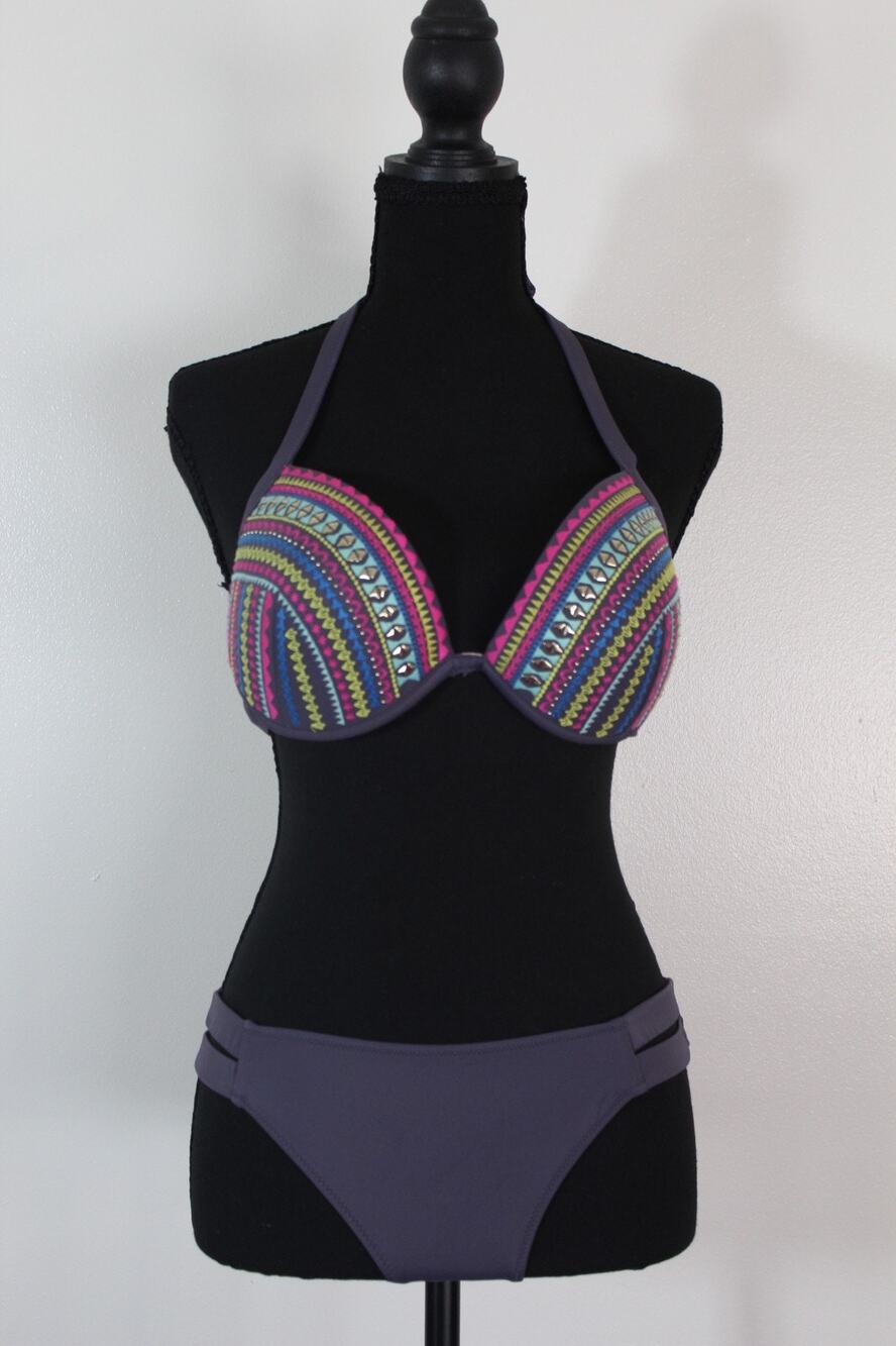 Women's Shade and Shore Purple Embroidered two piece swimsuit medium